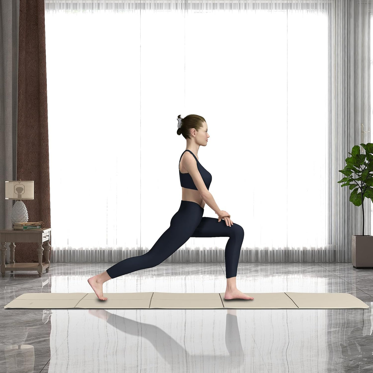 Foldable Yoga Mat for Travel Folding Yoga Mat 6mm Thick with Carrying Bag, Non-Slip TPE Exercise Pilates Mat for 72" L x 24" W x 0.24 Inch