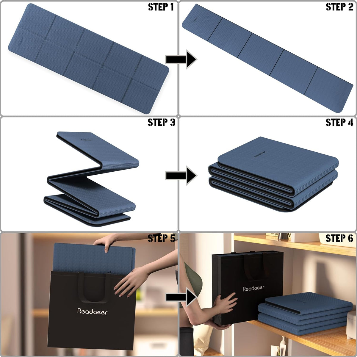 Foldable Yoga Mat for Travel Folding Yoga Mat 6mm Thick with Carrying Bag, Non-Slip TPE Exercise Pilates Mat for 72" L x 24" W x 0.24 Inch