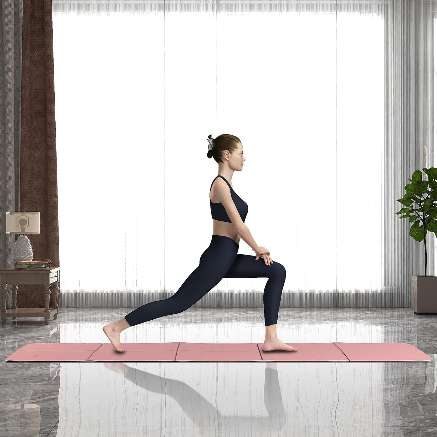 Foldable Yoga Mat for Travel Folding Yoga Mat 6mm Thick with Carrying Bag, Non-Slip TPE Exercise Pilates Mat for 72" L x 24" W x 0.24 Inch