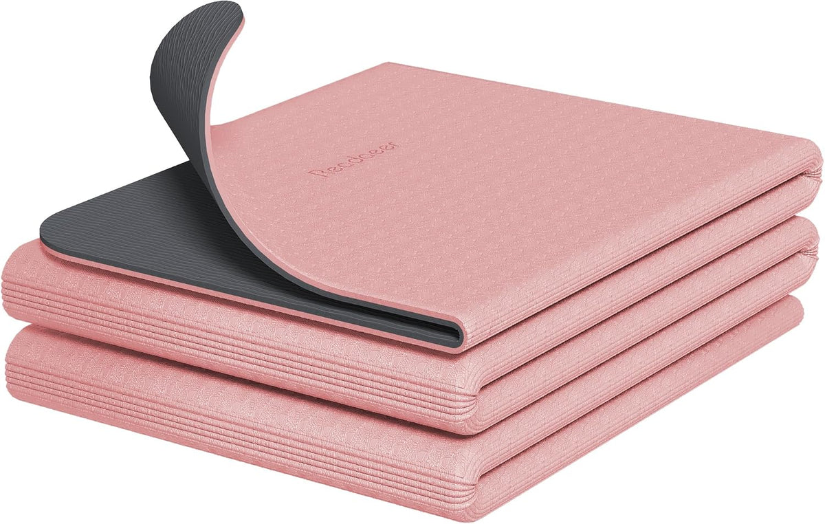Foldable Yoga Mat for Travel Folding Yoga Mat 6mm Thick with Carrying Bag, Non-Slip TPE Exercise Pilates Mat for 72" L x 24" W x 0.24 Inch