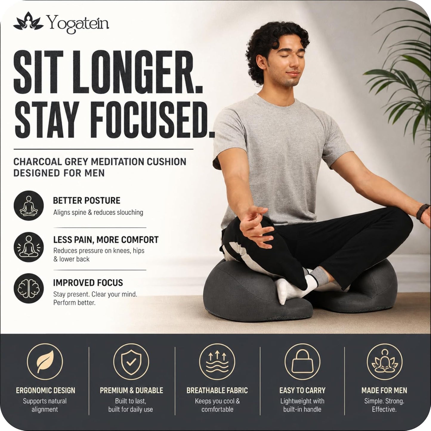 Ergonomic Meditation Cushion with Foot Rest & Carry Strap – Large Floor Cushion for Adults – Meditation Seat & Yoga Cushion for Mindfulness, Sound Healing & Reiki