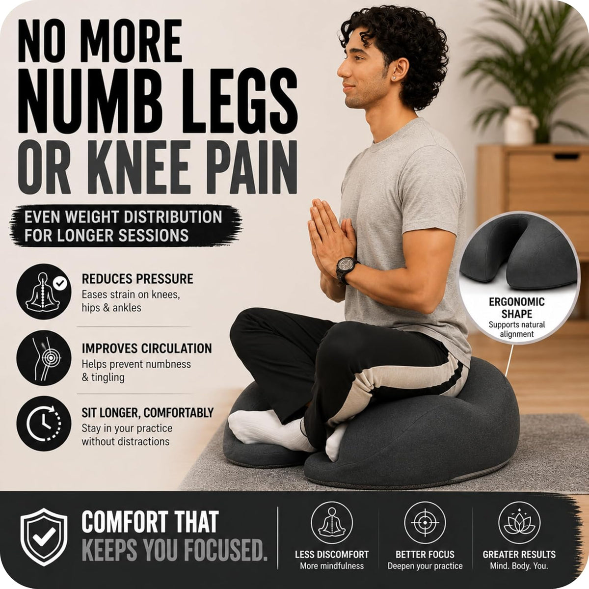 Ergonomic Meditation Cushion with Foot Rest & Carry Strap – Large Floor Cushion for Adults – Meditation Seat & Yoga Cushion for Mindfulness, Sound Healing & Reiki