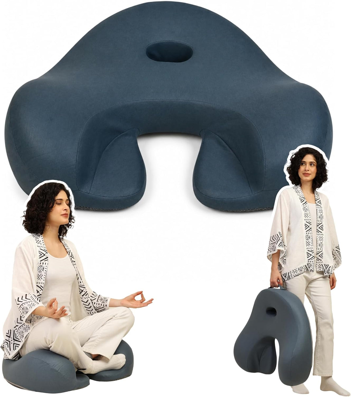 Ergonomic Meditation Cushion with Foot Rest & Carry Strap – Large Floor Cushion for Adults – Meditation Seat & Yoga Cushion for Mindfulness, Sound Healing & Reiki