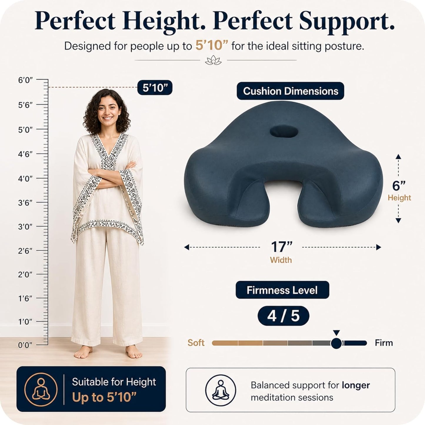 Ergonomic Meditation Cushion with Foot Rest & Carry Strap – Large Floor Cushion for Adults – Meditation Seat & Yoga Cushion for Mindfulness, Sound Healing & Reiki