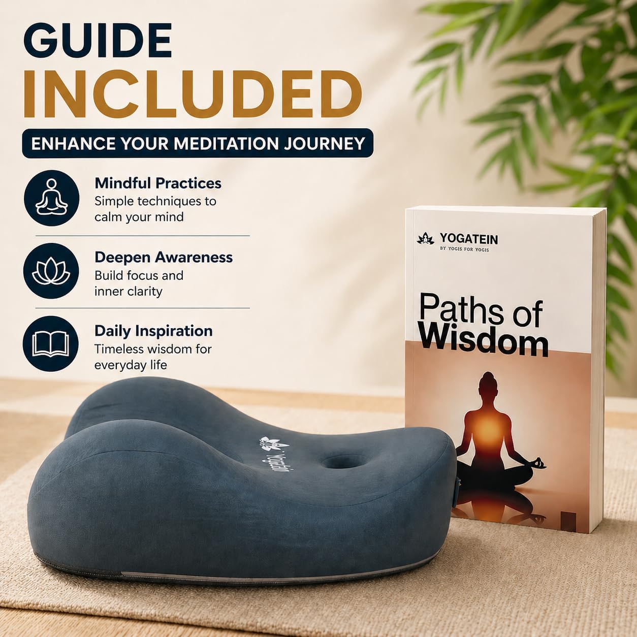 Ergonomic Meditation Cushion with Foot Rest & Carry Strap – Large Floor Cushion for Adults – Meditation Seat & Yoga Cushion for Mindfulness, Sound Healing & Reiki