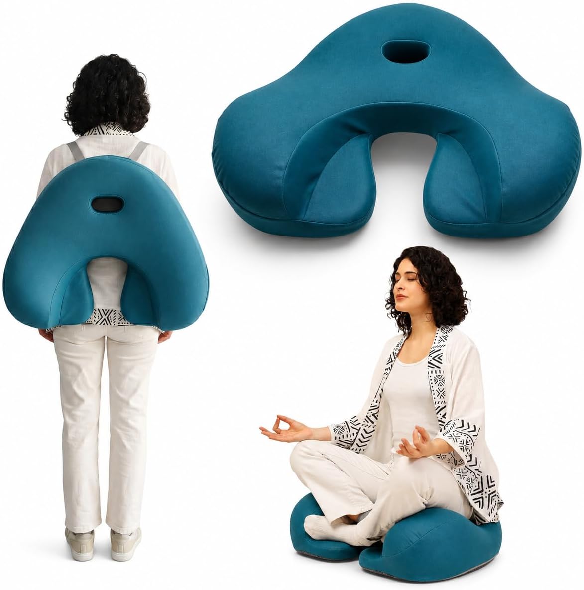Ergonomic Meditation Cushion with Foot Rest & Carry Strap – Large Floor Cushion for Adults – Meditation Seat & Yoga Cushion for Mindfulness, Sound Healing & Reiki