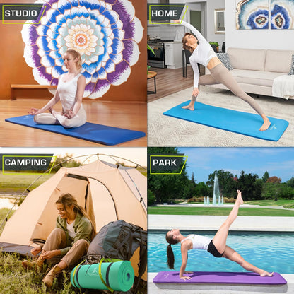 Extra Thick Yoga and Pilates Mat 1/2” (13mm) or 1" (25mm), 71-inch Long High Density Exercise Mat with Comfort Foam and Carrying Strap
