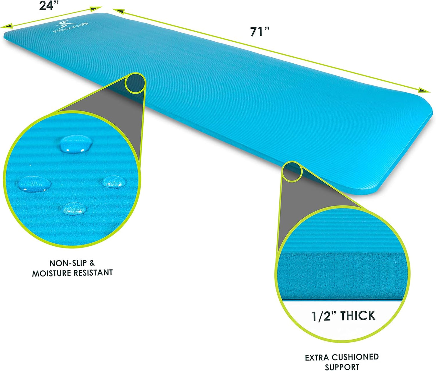 Extra Thick Yoga and Pilates Mat 1/2” (13mm) or 1" (25mm), 71-inch Long High Density Exercise Mat with Comfort Foam and Carrying Strap