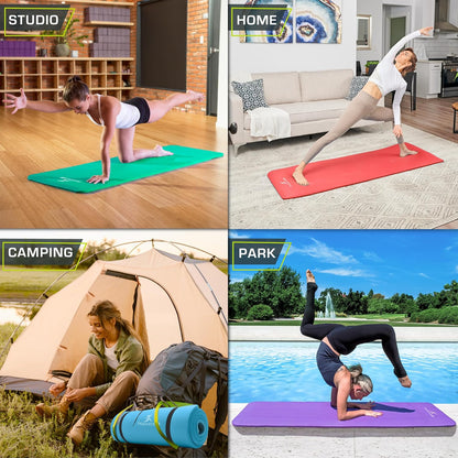 Extra Thick Yoga and Pilates Mat 1/2” (13mm) or 1" (25mm), 71-inch Long High Density Exercise Mat with Comfort Foam and Carrying Strap