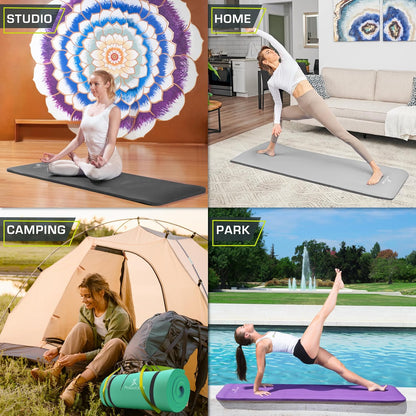 Extra Thick Yoga and Pilates Mat 1/2” (13mm) or 1" (25mm), 71-inch Long High Density Exercise Mat with Comfort Foam and Carrying Strap