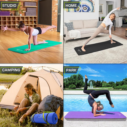 Extra Thick Yoga and Pilates Mat 1/2” (13mm) or 1" (25mm), 71-inch Long High Density Exercise Mat with Comfort Foam and Carrying Strap