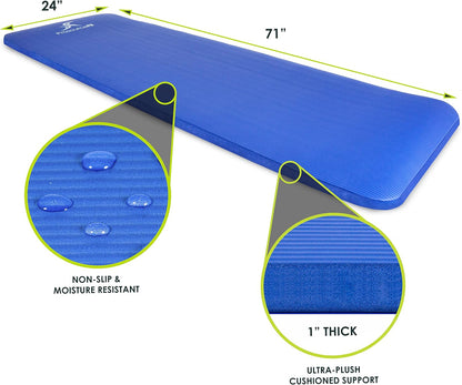 Extra Thick Yoga and Pilates Mat 1/2” (13mm) or 1" (25mm), 71-inch Long High Density Exercise Mat with Comfort Foam and Carrying Strap