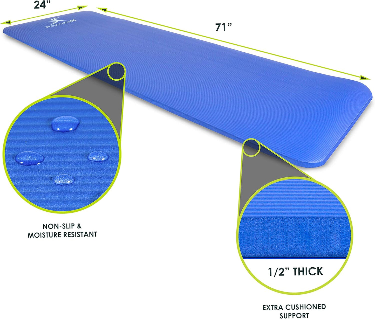 Extra Thick Yoga and Pilates Mat 1/2” (13mm) or 1" (25mm), 71-inch Long High Density Exercise Mat with Comfort Foam and Carrying Strap
