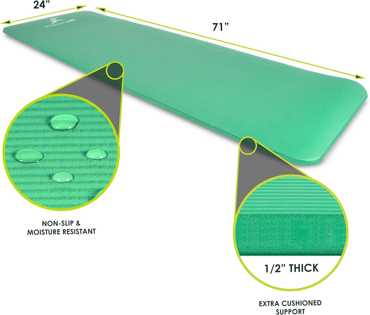 Extra Thick Yoga and Pilates Mat 1/2” (13mm) or 1" (25mm), 71-inch Long High Density Exercise Mat with Comfort Foam and Carrying Strap