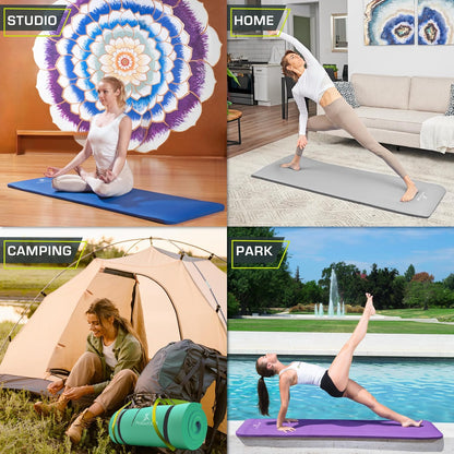 Extra Thick Yoga and Pilates Mat 1/2” (13mm) or 1" (25mm), 71-inch Long High Density Exercise Mat with Comfort Foam and Carrying Strap