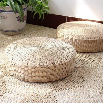 2 Pack Tatami Floor Pillow Sitting Cushion Bigger Size,Round Padded Room Floor Straw Mat for Outdoor Seat (Dia: 19.7)