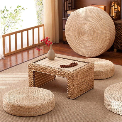 2 Pack Tatami Floor Pillow Sitting Cushion Bigger Size,Round Padded Room Floor Straw Mat for Outdoor Seat (Dia: 19.7)