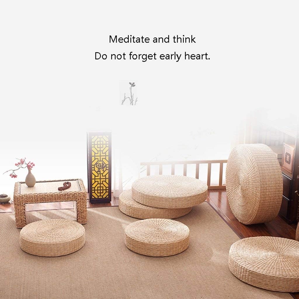 2 Pack Tatami Floor Pillow Sitting Cushion Bigger Size,Round Padded Room Floor Straw Mat for Outdoor Seat (Dia: 19.7)