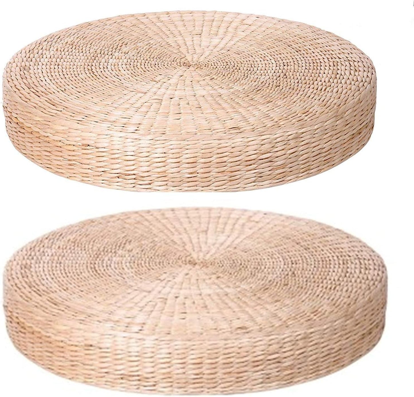 2 Pack Tatami Floor Pillow Sitting Cushion Bigger Size,Round Padded Room Floor Straw Mat for Outdoor Seat (Dia: 19.7)