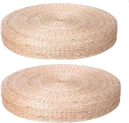 2 Pack Tatami Floor Pillow Sitting Cushion Bigger Size,Round Padded Room Floor Straw Mat for Outdoor Seat (Dia: 19.7)