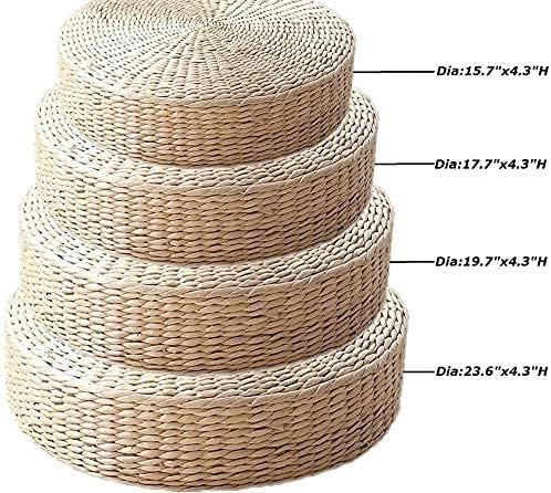 2 Pack Tatami Floor Pillow Sitting Cushion Bigger Size,Round Padded Room Floor Straw Mat for Outdoor Seat (Dia: 19.7)
