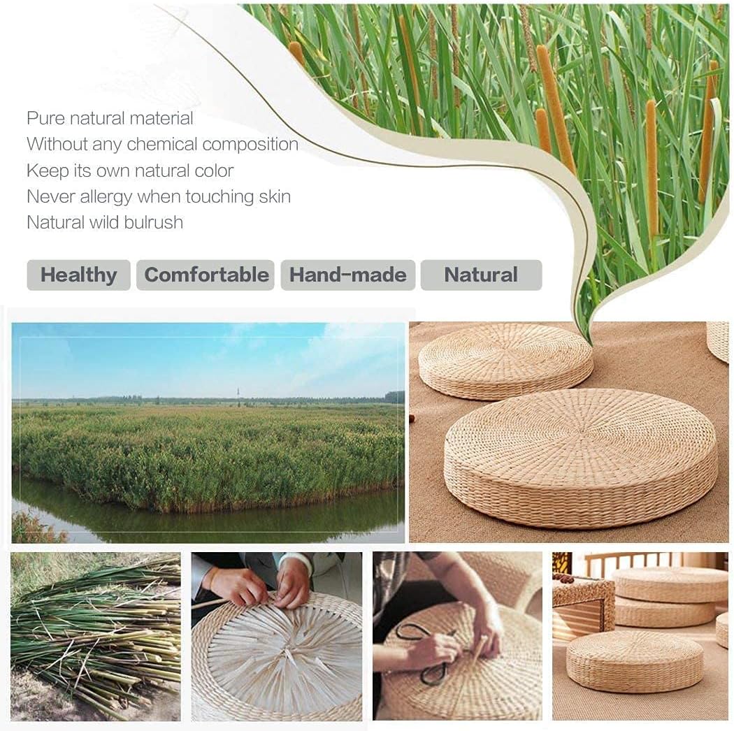 2 Pack Tatami Floor Pillow Sitting Cushion Bigger Size,Round Padded Room Floor Straw Mat for Outdoor Seat (Dia: 19.7)