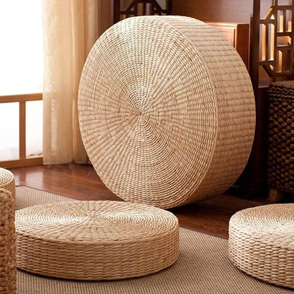 2 Pack Tatami Floor Pillow Sitting Cushion Bigger Size,Round Padded Room Floor Straw Mat for Outdoor Seat (Dia: 19.7)