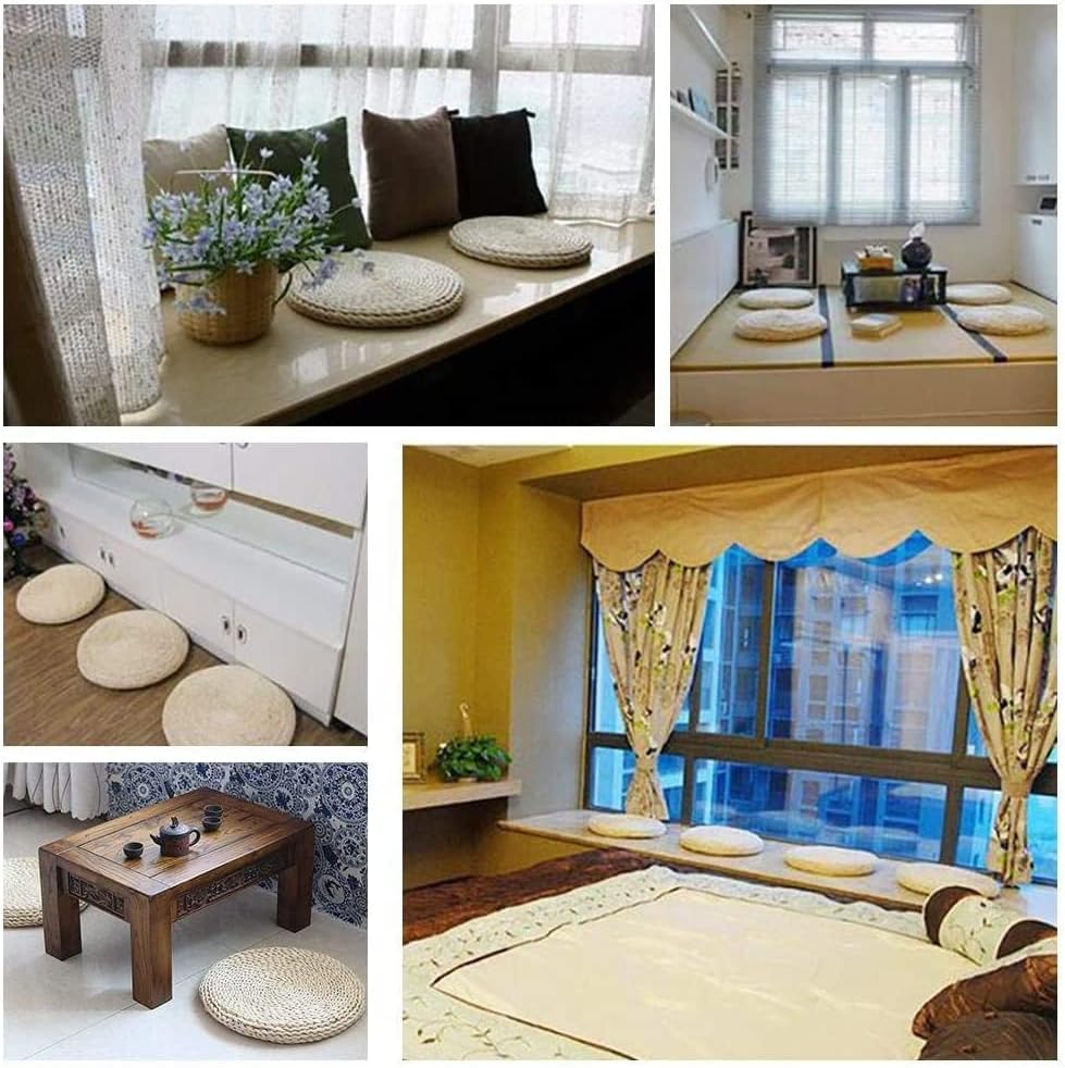 2 Pack Tatami Floor Pillow Sitting Cushion Bigger Size,Round Padded Room Floor Straw Mat for Outdoor Seat (Dia: 19.7)