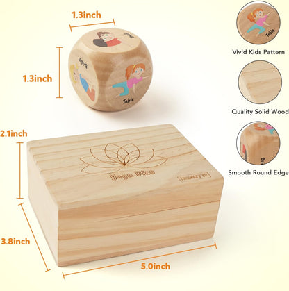 Homotte Wooden Yoga Dice Set for Kids Fun Workout Game | Including 6 Exercise Dice, 12 Yoga Cards & A Box, Mindfulness Yoga Set for Girls & Beginners