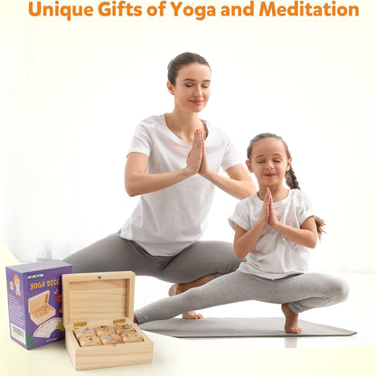 Homotte Wooden Yoga Dice Set for Kids Fun Workout Game | Including 6 Exercise Dice, 12 Yoga Cards & A Box, Mindfulness Yoga Set for Girls & Beginners