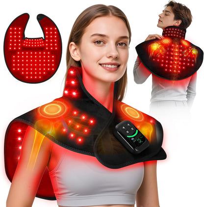 Cordless Red Light Therapy for Neck Shoulder with Heat & Massage, 5000mAh Controller 118LEDs 3-in-1 Chip 660nm&850nm Infrared Light Therapy Pad for Body Home Outdoor Use
