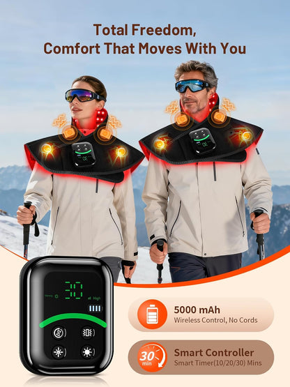 Cordless Red Light Therapy for Neck Shoulder with Heat & Massage, 5000mAh Controller 118LEDs 3-in-1 Chip 660nm&850nm Infrared Light Therapy Pad for Body Home Outdoor Use