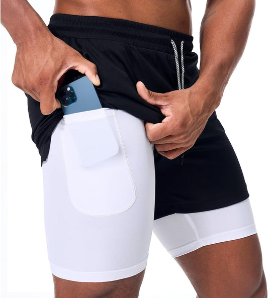Mens Running Shorts，Workout Running Shorts for Men，2-in-1 Stealth Shorts， 7-Inch Gym Yoga Outdoor Sports Shorts