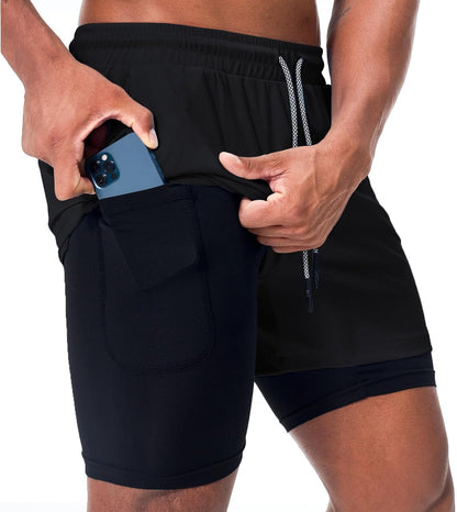 Mens Running Shorts，Workout Running Shorts for Men，2-in-1 Stealth Shorts， 7-Inch Gym Yoga Outdoor Sports Shorts