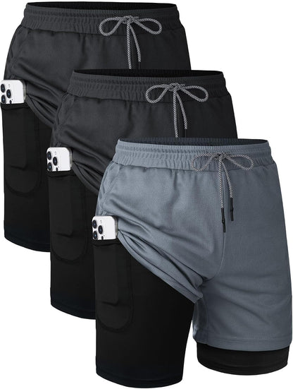 Mens Running Shorts，Workout Running Shorts for Men，2-in-1 Stealth Shorts， 7-Inch Gym Yoga Outdoor Sports Shorts