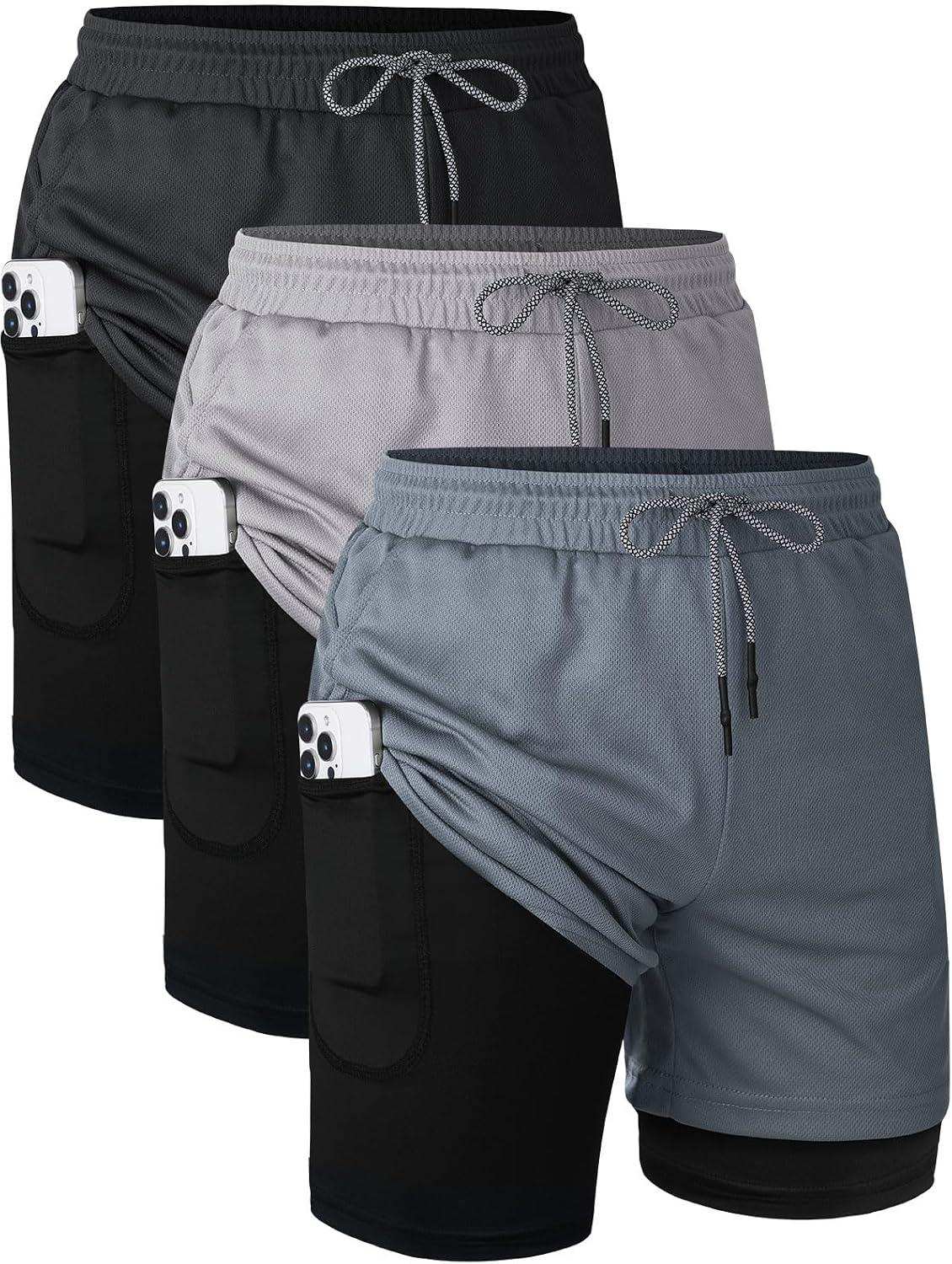 Mens Running Shorts，Workout Running Shorts for Men，2-in-1 Stealth Shorts， 7-Inch Gym Yoga Outdoor Sports Shorts