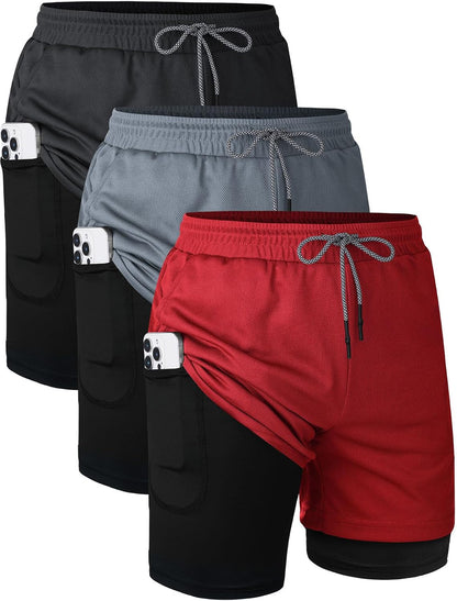 Mens Running Shorts，Workout Running Shorts for Men，2-in-1 Stealth Shorts， 7-Inch Gym Yoga Outdoor Sports Shorts