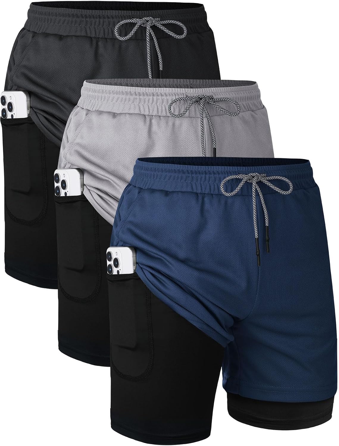 Mens Running Shorts，Workout Running Shorts for Men，2-in-1 Stealth Shorts， 7-Inch Gym Yoga Outdoor Sports Shorts