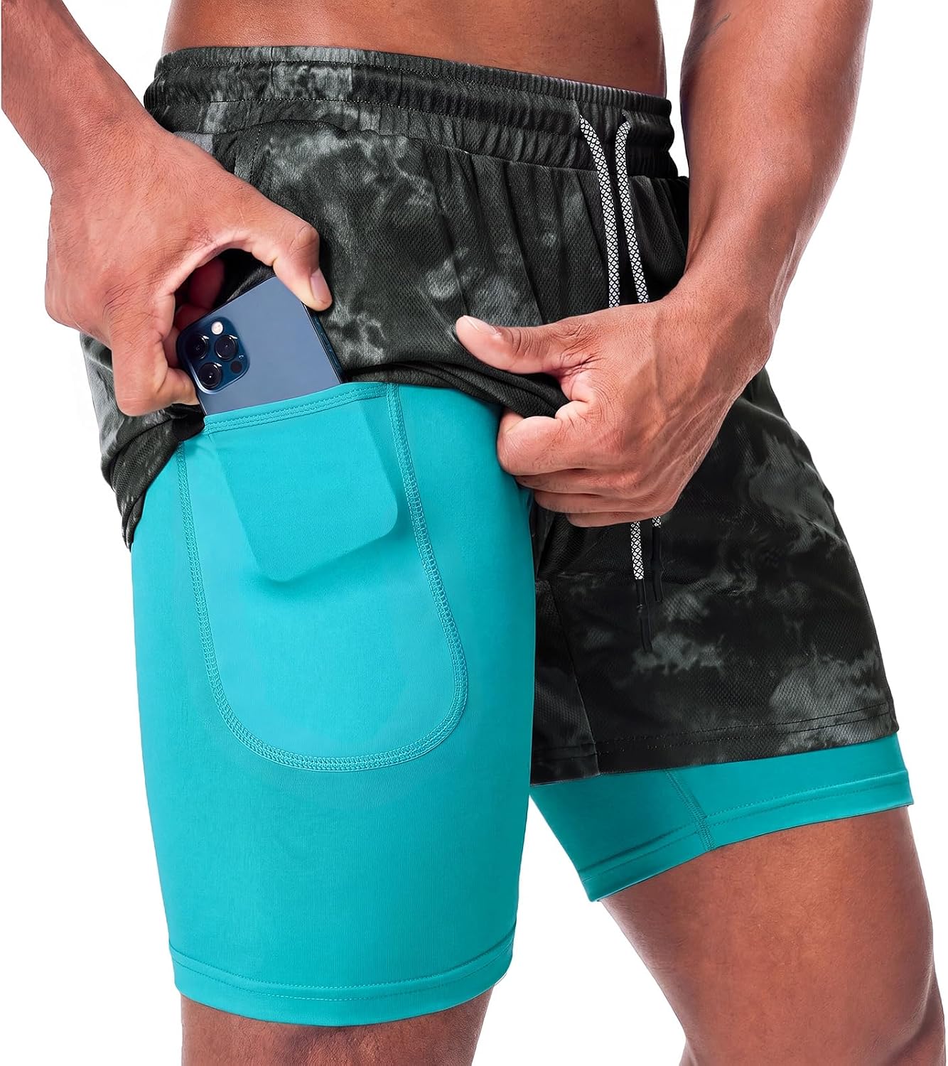 Mens Running Shorts，Workout Running Shorts for Men，2-in-1 Stealth Shorts， 7-Inch Gym Yoga Outdoor Sports Shorts