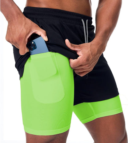 Mens Running Shorts，Workout Running Shorts for Men，2-in-1 Stealth Shorts， 7-Inch Gym Yoga Outdoor Sports Shorts