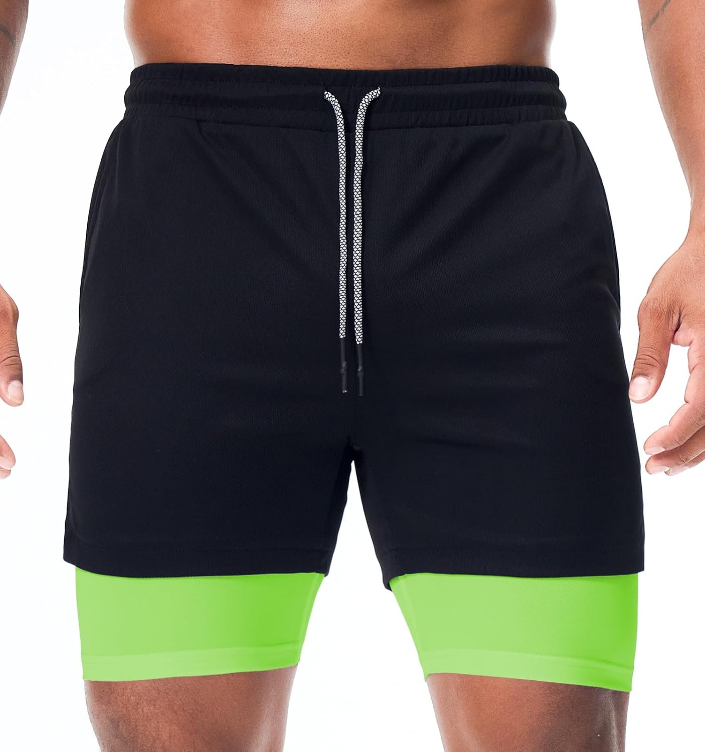 Mens Running Shorts，Workout Running Shorts for Men，2-in-1 Stealth Shorts， 7-Inch Gym Yoga Outdoor Sports Shorts