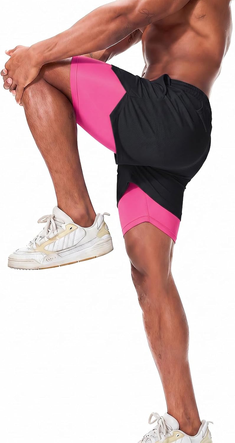 Mens Running Shorts，Workout Running Shorts for Men，2-in-1 Stealth Shorts， 7-Inch Gym Yoga Outdoor Sports Shorts