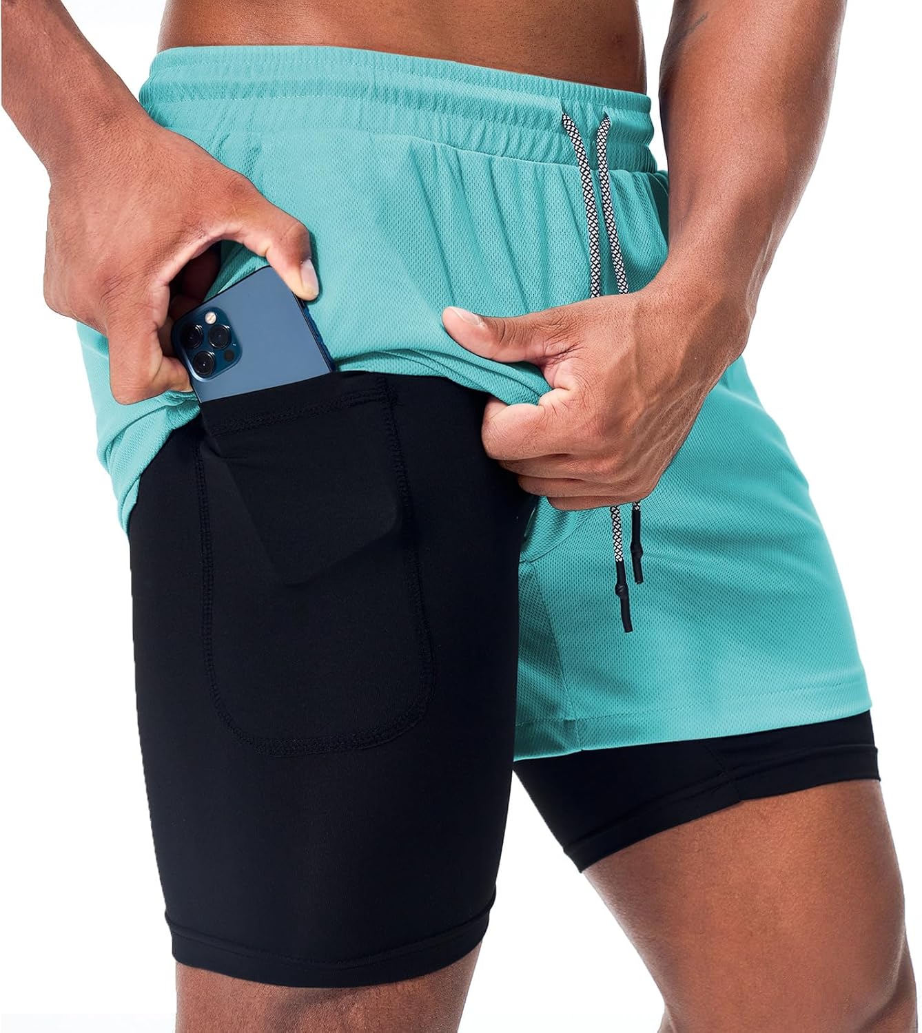 Mens Running Shorts，Workout Running Shorts for Men，2-in-1 Stealth Shorts， 7-Inch Gym Yoga Outdoor Sports Shorts