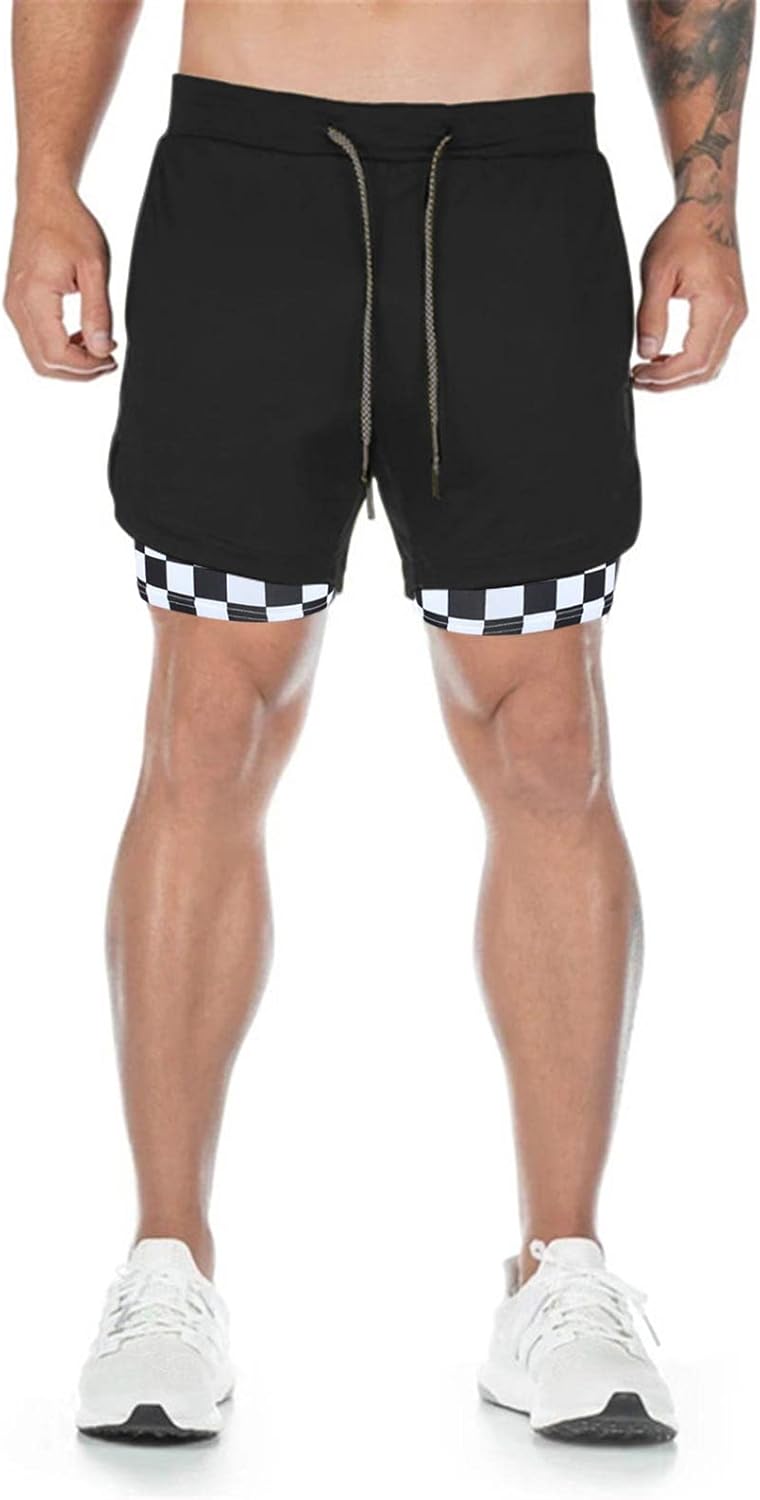 Mens Running Shorts，Workout Running Shorts for Men，2-in-1 Stealth Shorts， 7-Inch Gym Yoga Outdoor Sports Shorts