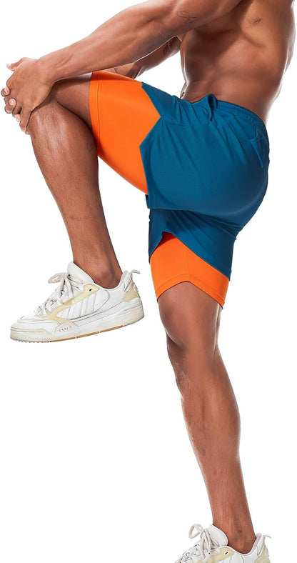 Mens Running Shorts，Workout Running Shorts for Men，2-in-1 Stealth Shorts， 7-Inch Gym Yoga Outdoor Sports Shorts