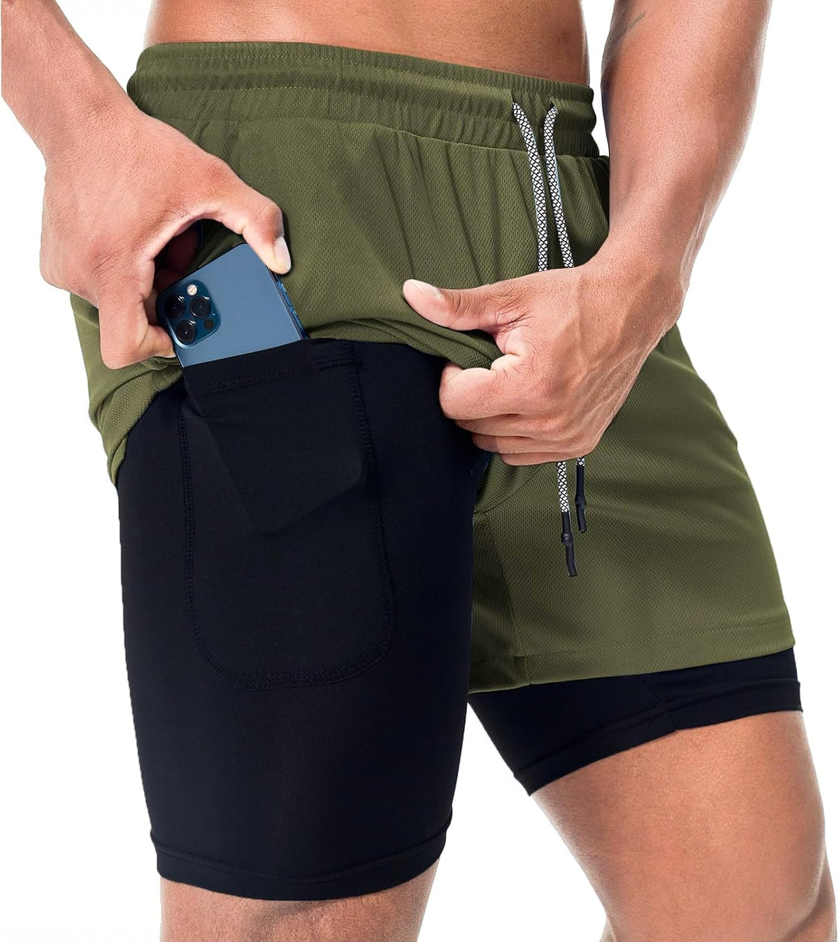 Mens Running Shorts，Workout Running Shorts for Men，2-in-1 Stealth Shorts， 7-Inch Gym Yoga Outdoor Sports Shorts