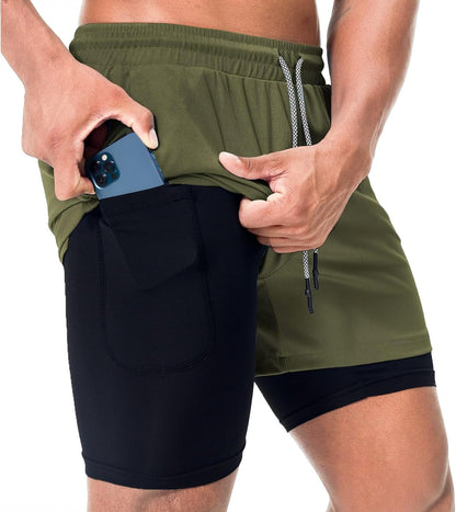 Mens Running Shorts，Workout Running Shorts for Men，2-in-1 Stealth Shorts， 7-Inch Gym Yoga Outdoor Sports Shorts