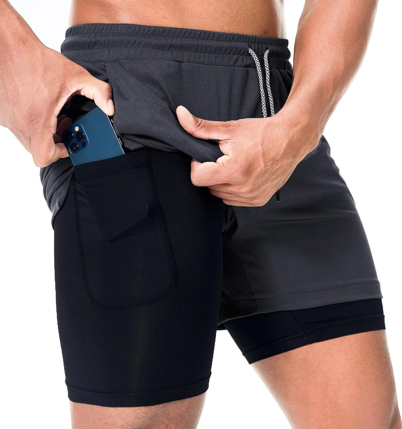 Mens Running Shorts，Workout Running Shorts for Men，2-in-1 Stealth Shorts， 7-Inch Gym Yoga Outdoor Sports Shorts