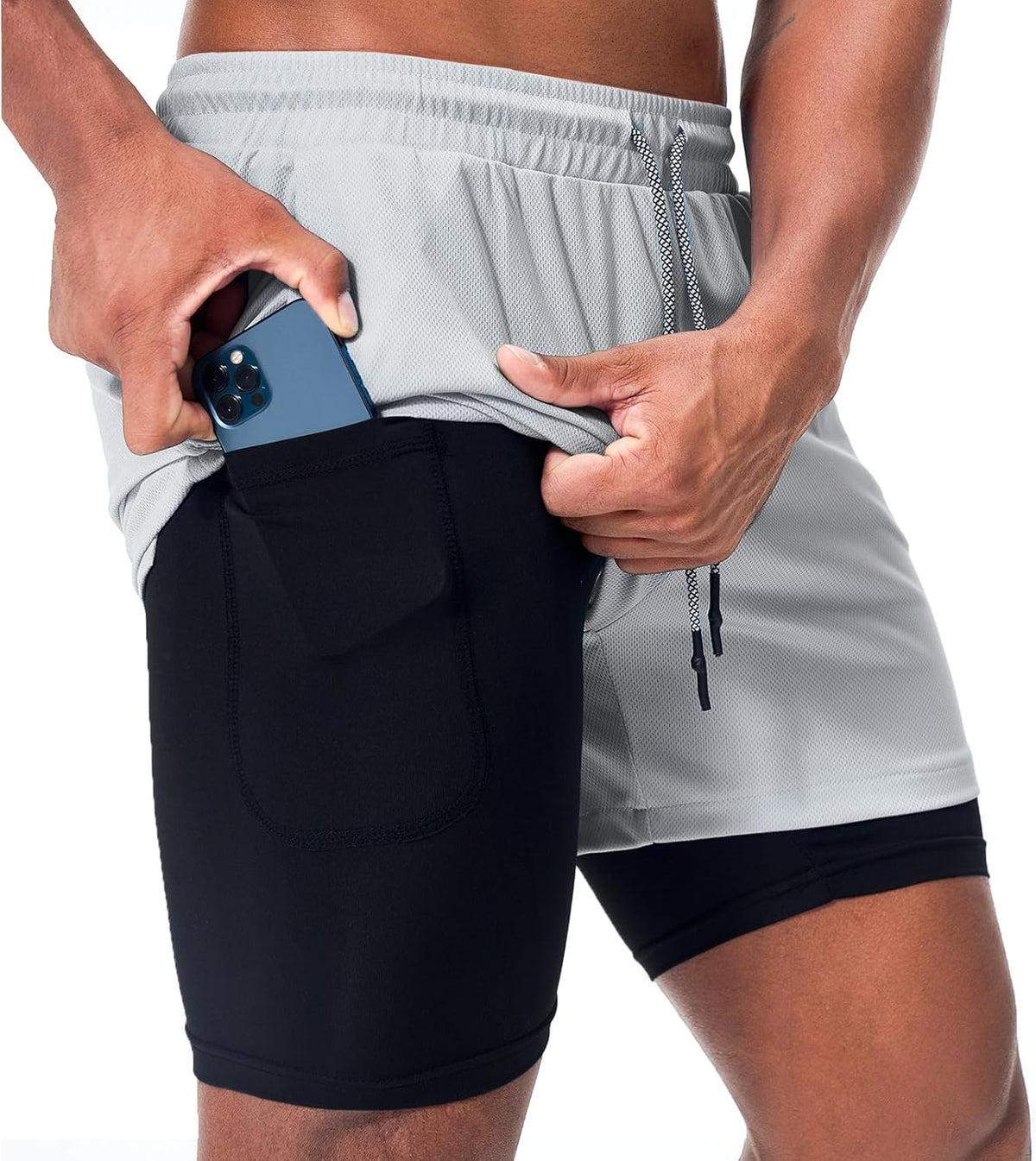 Mens Running Shorts，Workout Running Shorts for Men，2-in-1 Stealth Shorts， 7-Inch Gym Yoga Outdoor Sports Shorts