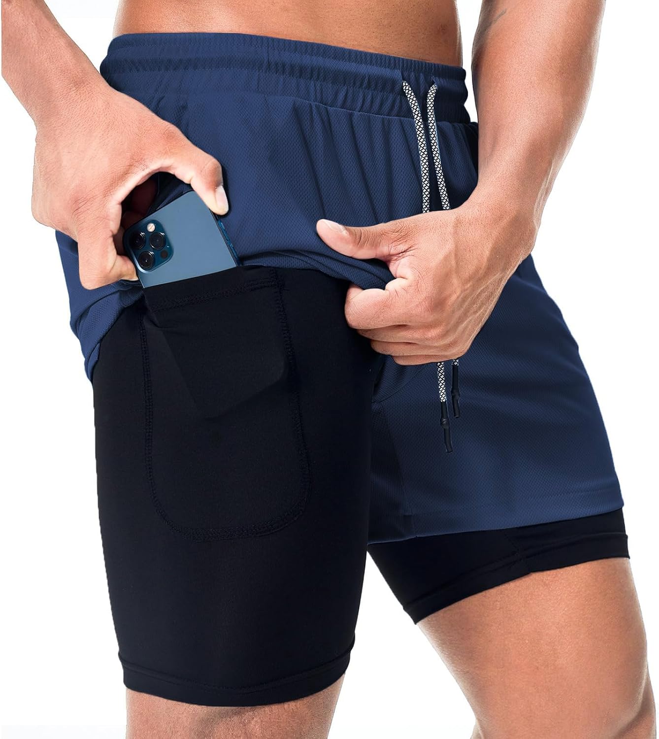 Mens Running Shorts，Workout Running Shorts for Men，2-in-1 Stealth Shorts， 7-Inch Gym Yoga Outdoor Sports Shorts